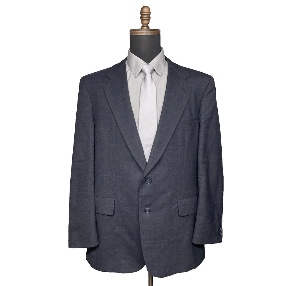 Kuppenheimer Premier Edition Wool Blue Windowpane Sport Coat Blazer Fits Men 44R